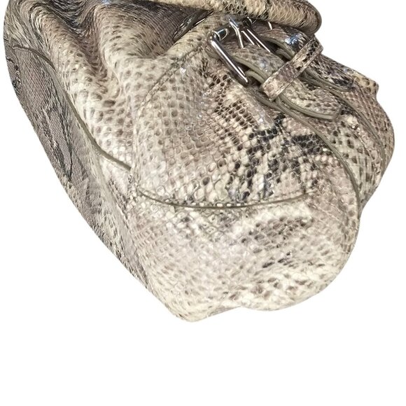 Y2K Cole Haan Python Snakeprint Leather Big Hobo Bag Purse Cream Taupe Buckles - Picture 6 of 16